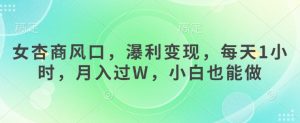 女杏商风口,瀑利变现,每天1小时,月入过W,小白也能做-优品网赚资源库