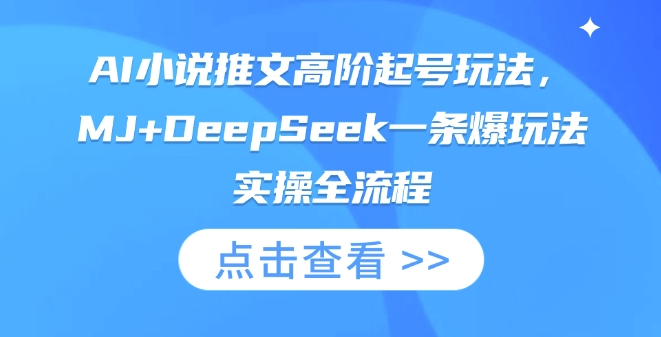 AI小说推文高阶起号玩法，MJ+DeepSeek一条爆玩法实操全流程-优品网赚资源库