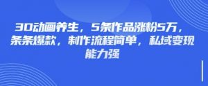 3D动画养生，5条作品涨粉5万，条条爆款，制作流程简单，私域变现能力强-优品网赚资源库