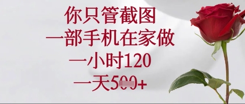 你只管截图，一部手机在家操作，一小时120.一天5张【揭秘】-优品网赚资源库