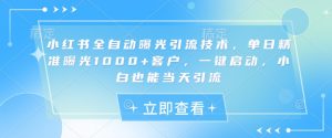 小红书全自动曝光引流技术，单日精准曝光1000+客户，一键启动，小白也能当天引流【揭秘】-优品网赚资源库