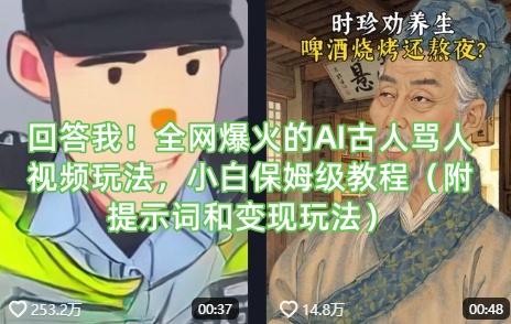回答我！全网爆火的AI古人骂人视频玩法，小白保姆级教程（附提示词和变现玩法）-优品网赚资源库