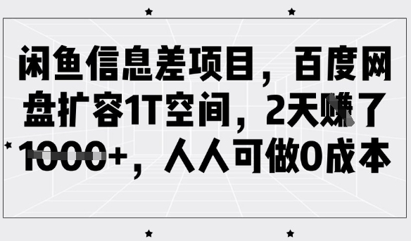 闲鱼信息差项目，百度网盘扩容1T空间，2天收益1k+，人人可做0成本-优品网赚资源库