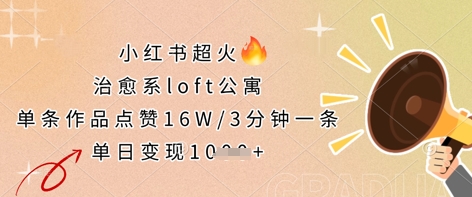 小红书超火的治愈系loft公寓，单条作品点赞16W，3分钟一条，单日变现数张-优品网赚资源库
