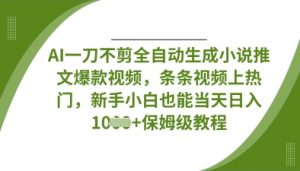 AI一刀不剪全自动生成小说推文爆款视频，条条视频上热门，新手小白也能当天日入数张-优品网赚资源库