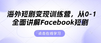 海外短剧变现训练营，从0-1全面讲解Facebook短剧-优品网赚资源库
