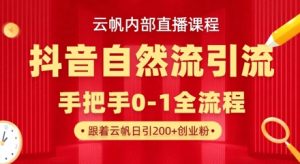 【云帆内部直播课】抖音最新自然模版引流玩法，单号单日引300+精准创业粉-优品网赚资源库