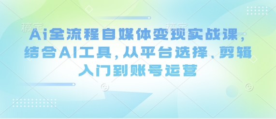 Ai全流程自媒体变现实战课,结合AI工具,从平台选择、剪辑入门到账号运营-优品网赚资源库