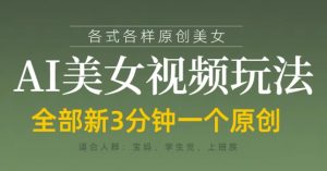 各类AI美女视频玩法，3分钟一个原创，当天可变现-优品网赚资源库