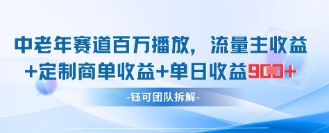 中老年赛道百万播放+流量主收益+定制收益,单日收益9张-优品网赚资源库