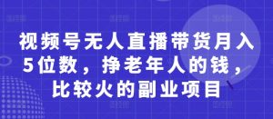 视频号无人直播带货月入5位数，挣老年人的钱，比较火的副业项目-优品网赚资源库