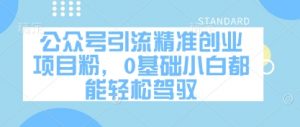 公众号引流精准创业项目粉,0基础小白都能轻松驾驭-优品网赚资源库