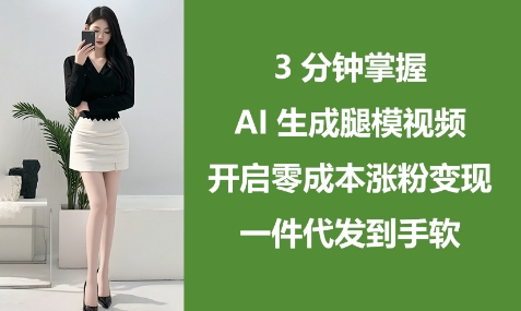 3分钟掌握AI生成腿模视频，开启零成本涨粉变现，一件代发到手软-优品网赚资源库