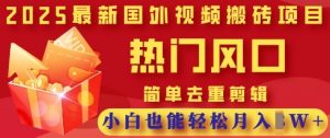 2025最新视频搬砖项目，热门风口，简单去重剪辑，小白也能轻松月入过W-优品网赚资源库