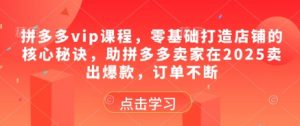 拼多多vip课程,零基础打造店铺的核心秘诀,助拼多多卖家在2025卖出爆款,订单不断-优品网赚资源库