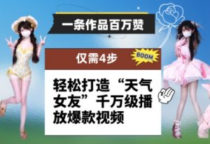 一条作品百万赞！ 只需4步，轻松打造“天气女友”千万级播放爆款视频-优品网赚资源库