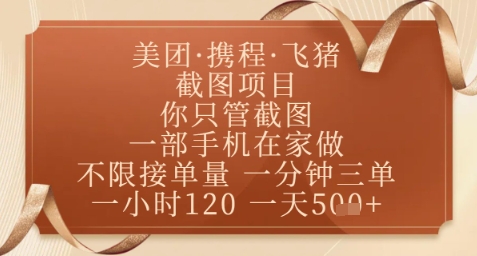 飞猪美团截图项目，你只管截图，一部手机在家做，正规平台无套路，一天5张+【揭秘】-优品网赚资源库