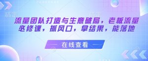 流量团队打造与生意破局，老板流量必修课，抓风口，拿结果，能落地-优品网赚资源库
