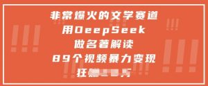 非常爆火的文学赛道，用deepseek做名著解读 ，89个视频暴力变现1w+-优品网赚资源库