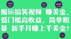 搬运搞笑视频挣美金，低门槛高收益，简单粗暴新手月入上千美刀-优品网赚资源库