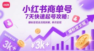 小红书商单号7天快速起号攻略：爆粉变现全流程拆解，单月变现3k+-优品网赚资源库