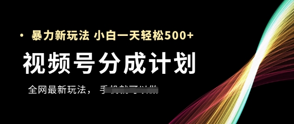 视频号分成计划，全网最暴力玩法，新手一天也能轻松5张+-优品网赚资源库