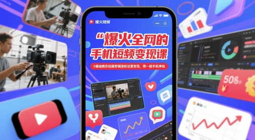 爆火全网的手机短视频变现课，0基础教你拍摄剪辑涨粉运营变现，用一部手机挣钱-优品网赚资源库