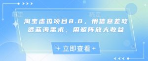 淘宝虚拟项目8.0，用信息差吃透蓝海需求，用矩阵放大收益-优品网赚资源库