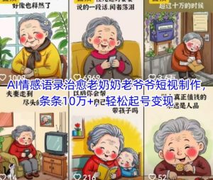 AI情感语录治愈老奶奶老爷爷短视制作，条条10万+，轻松起号变现-优品网赚资源库