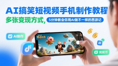 AI搞笑短视频手机制作教程，多张变现方式，5分钟教会你用AI做不一样的西游记-优品网赚资源库