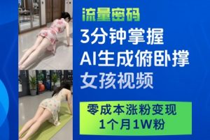3分钟掌握AI生成俯卧撑女孩视频,零成本涨粉变现,1个月1W粉-优品网赚资源库