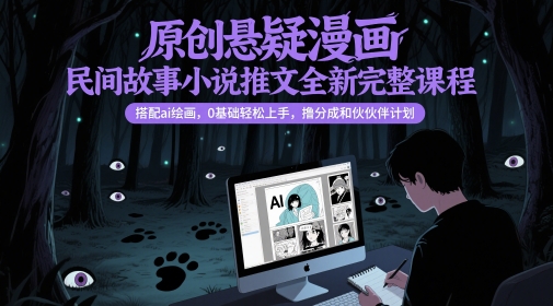 原创悬疑漫画民间故事小说推文全新完整课程， 搭配ai绘画，0基础轻松上手，撸分成和伙伴计划-优品网赚资源库