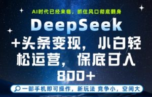 DeepSeek+头条变现，保姆级教学，小白轻松上手，日入8张+【揭秘】-优品网赚资源库