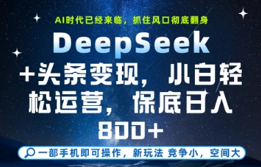 DeepSeek+头条变现，保姆级教学，小白轻松上手，日入8张+【揭秘】-优品网赚资源库