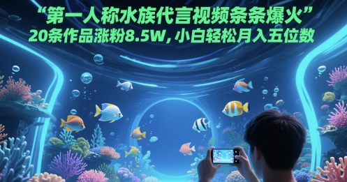 第一人称水族代言视频条条爆火，20条作品涨粉8.5W，小白轻松月入五位数-优品网赚资源库