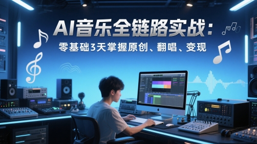 AI音乐全链路实战变现课:零基础3天掌握原创、翻唱、变现-优品网赚资源库