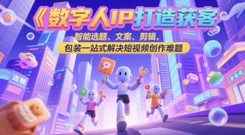 数字人IP打造获客变现实操课，智能选题、文案、剪辑、包装一站式解决短视频创作难题-优品网赚资源库