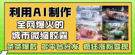 利用AI制作全网爆火的城市微缩胶囊,条条爆款, 多平台分发,疯狂涨粉变现-优品网赚资源库