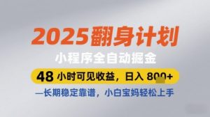 2025翻身计划小程序全自动掘金,48小时可见收益,日入多张+,长期稳定靠谱,小白宝妈轻松上手【揭秘】-优品网赚资源库