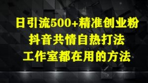 日引流500+精准创业粉，抖音共情自热打法，工作室都在用的方法-优品网赚资源库