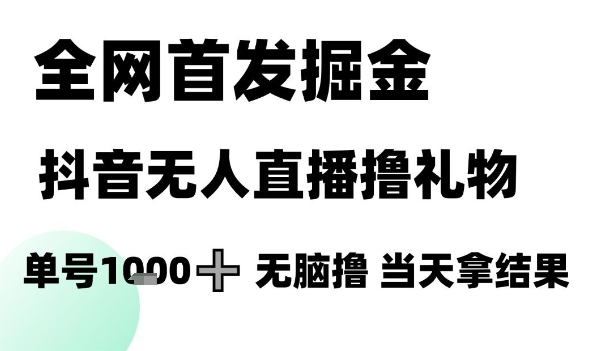 全网首发掘金抖音无人直播撸礼物，单号1k +无脑撸，当天拿结果【揭秘】-优品网赚资源库