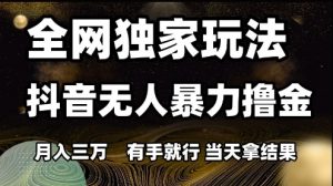全网独家玩法抖音无人暴力撸金，月入3W，有手就行，当天拿结果【揭秘】-优品网赚资源库