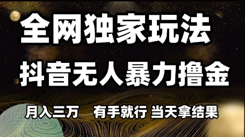 全网独家玩法抖音无人暴力撸金，月入3W，有手就行，当天拿结果【揭秘】-优品网赚资源库