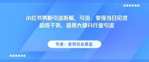 小红书男粉引流拆解，引流、变现当日见效超级干货，适用大部分行业引流-优品网赚资源库