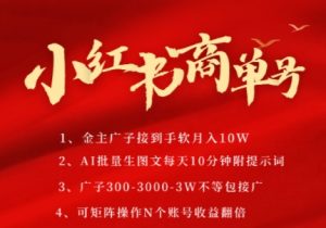 小红书商单号,AI轻松制作PLOG图文,商单接到手软3张-3k一条,每天轻松十分钟,矩阵n个账号,月入几个W-优品网赚资源库