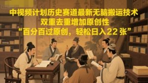 中视频计划历史赛道最新无脑搬运技术，双重去重增加原创性，百分百过原创，轻松日入2张-优品网赚资源库