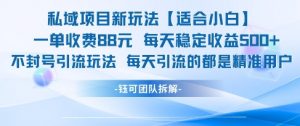 私域项目新玩法【适合小白】 一单收费88.每天稳定收益几张-优品网赚资源库