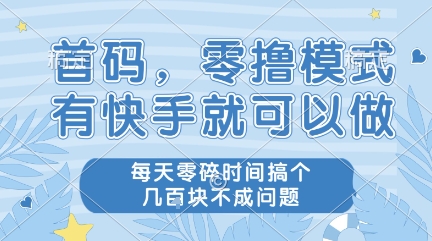 首码,零撸模式,有快手就可以做,每天零碎时间搞个几张不成问题【揭秘】-优品网赚资源库