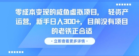零成本变现的咸鱼虚拟项目, 轻资产运营,新手日入3张+,目前没有项目的老铁正合适-优品网赚资源库