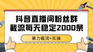抖音直播间粉丝群暴力截流，一台电脑每天稳定2000条数据【揭秘】-优品网赚资源库